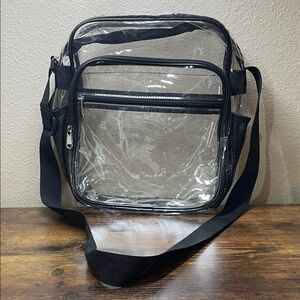 Stadium Approved Clear PVC Crossbody Bag Black Mesh Bottle Holders